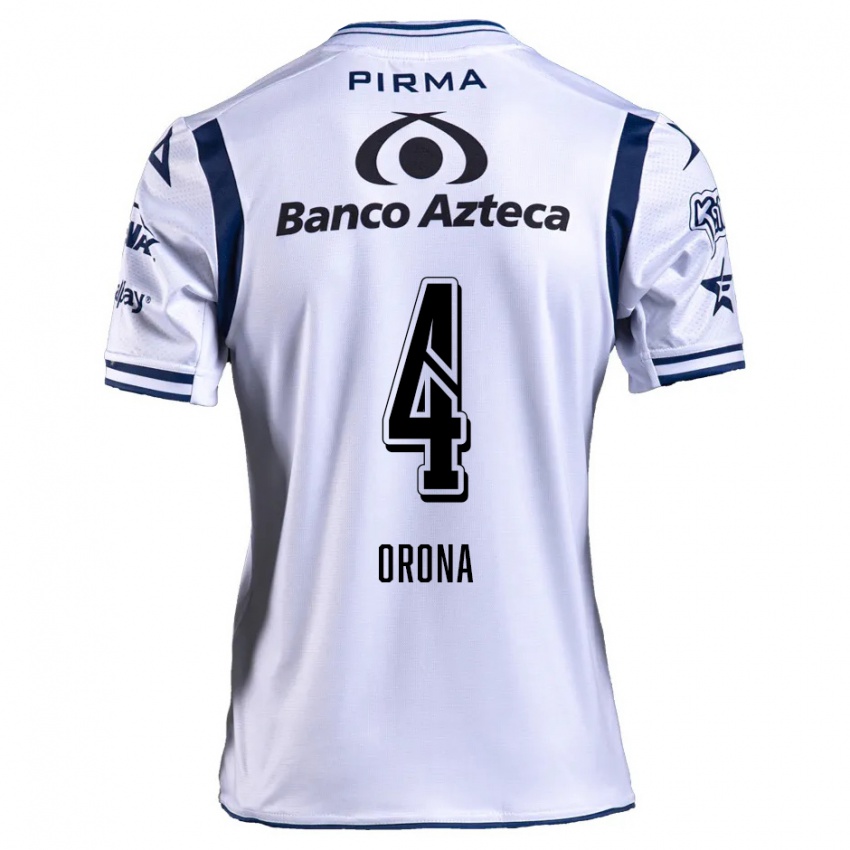 Hombre Camiseta Efraín Orona #4 Blanco Azul Marino 1ª Equipación 2024/25 La Camisa