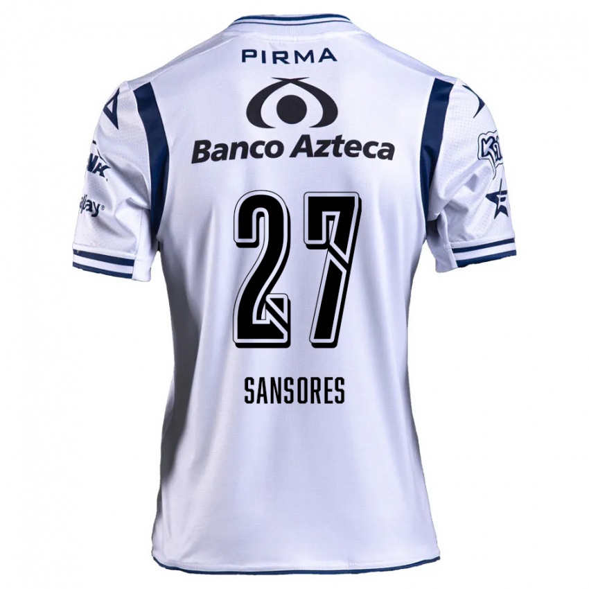 Hombre Camiseta Miguel Sansores #27 Blanco Azul Marino 1ª Equipación 2024/25 La Camisa