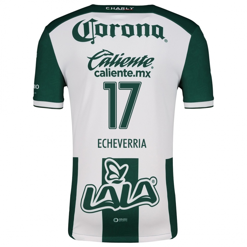 Hombre Camiseta Emmanuel Echeverría #17 Verde Blanco 1ª Equipación 2024/25 La Camisa