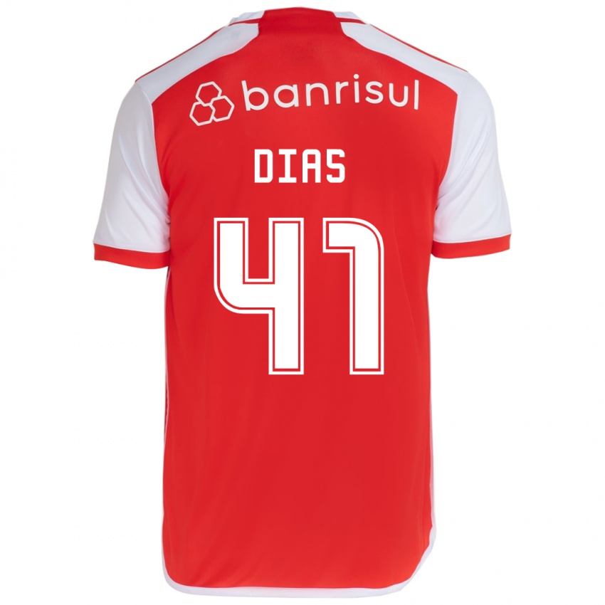 Hombre Camiseta Matheus Dias #41 Rojo Blanco 1ª Equipación 2024/25 La Camisa