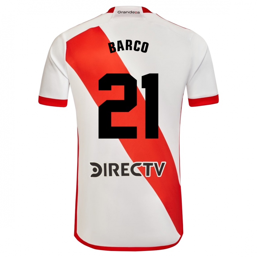 Hombre Camiseta Esequiel Barco #21 Blanco Rojo 1ª Equipación 2024/25 La Camisa