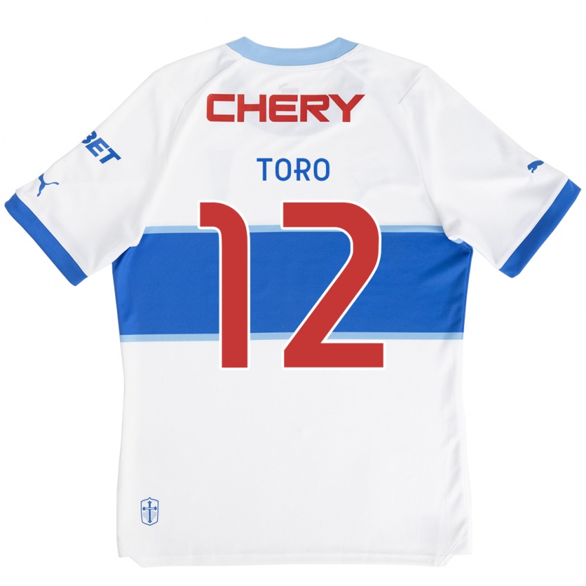 Hombre Camiseta Ian Toro #12 Blanco Azul 1ª Equipación 2024/25 La Camisa