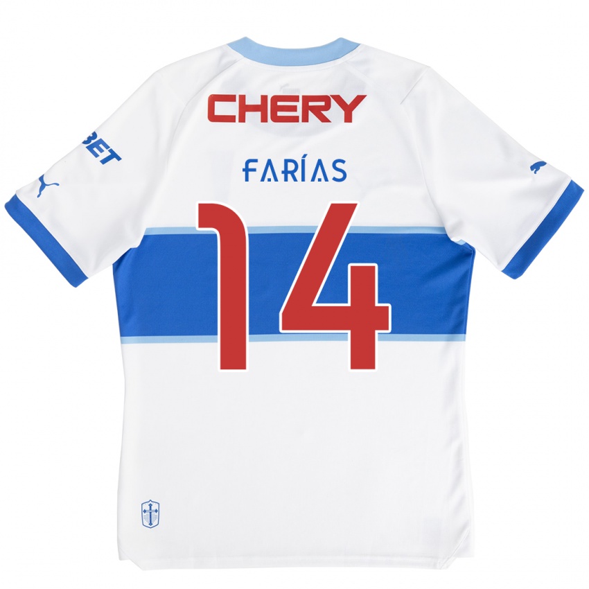 Hombre Camiseta Agustín Farías #14 Blanco Azul 1ª Equipación 2024/25 La Camisa