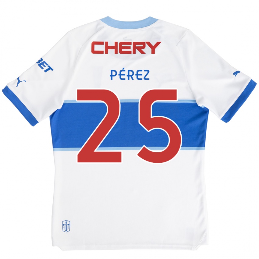 Hombre Camiseta Sebastián Pérez #25 Blanco Azul 1ª Equipación 2024/25 La Camisa