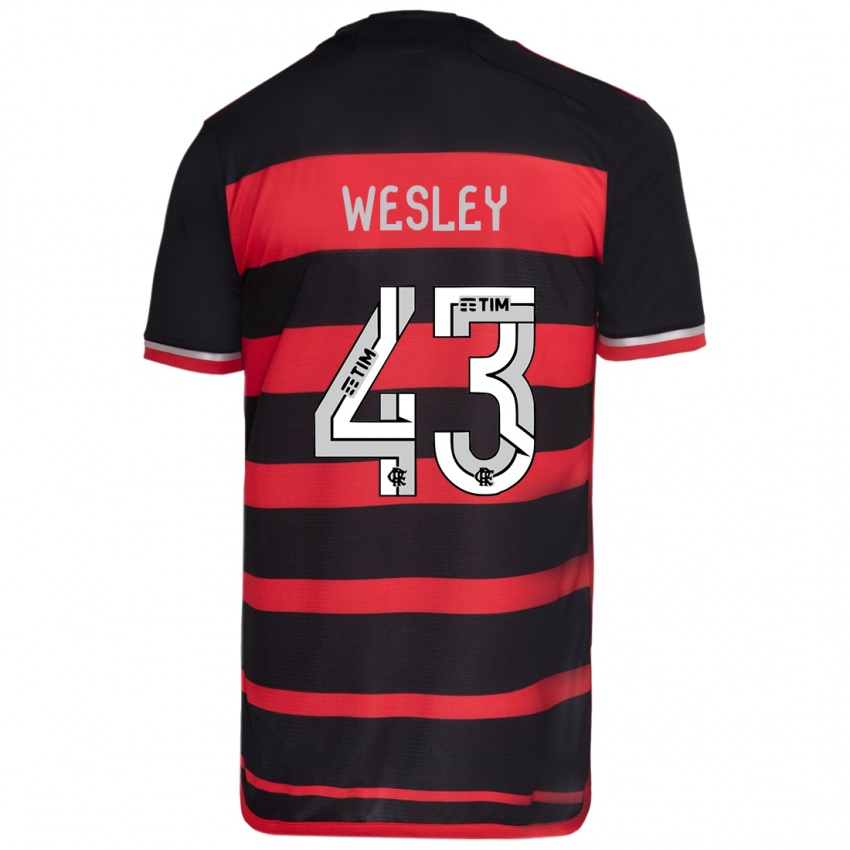 Hombre Camiseta Wesley #43 Negro Rojo 1ª Equipación 2024/25 La Camisa