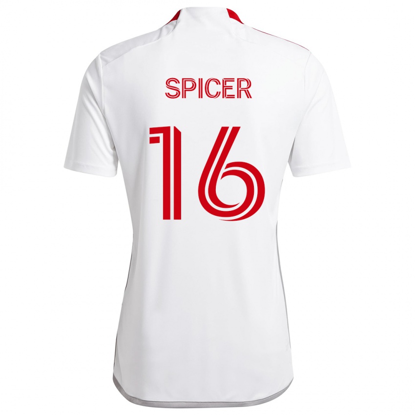 Hombre Camiseta Tyrese Spicer #16 Blanco Rojo 2ª Equipación 2024/25 La Camisa