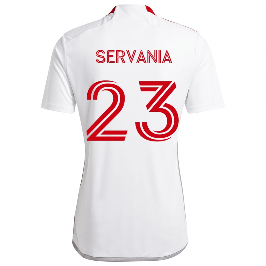 Hombre Camiseta Brandon Servania #23 Blanco Rojo 2ª Equipación 2024/25 La Camisa