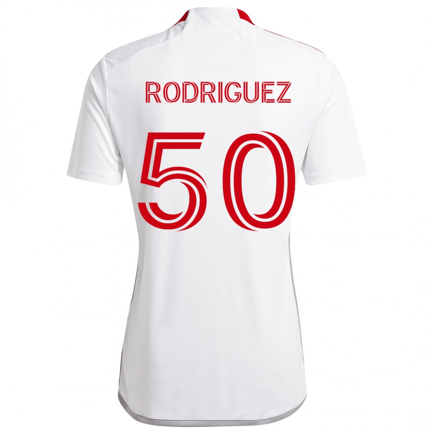 Hombre Camiseta Abraham Rodriguez #50 Blanco Rojo 2ª Equipación 2024/25 La Camisa