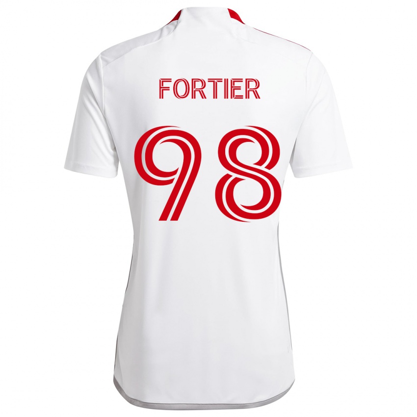 Hombre Camiseta Kristjan Fortier #98 Blanco Rojo 2ª Equipación 2024/25 La Camisa