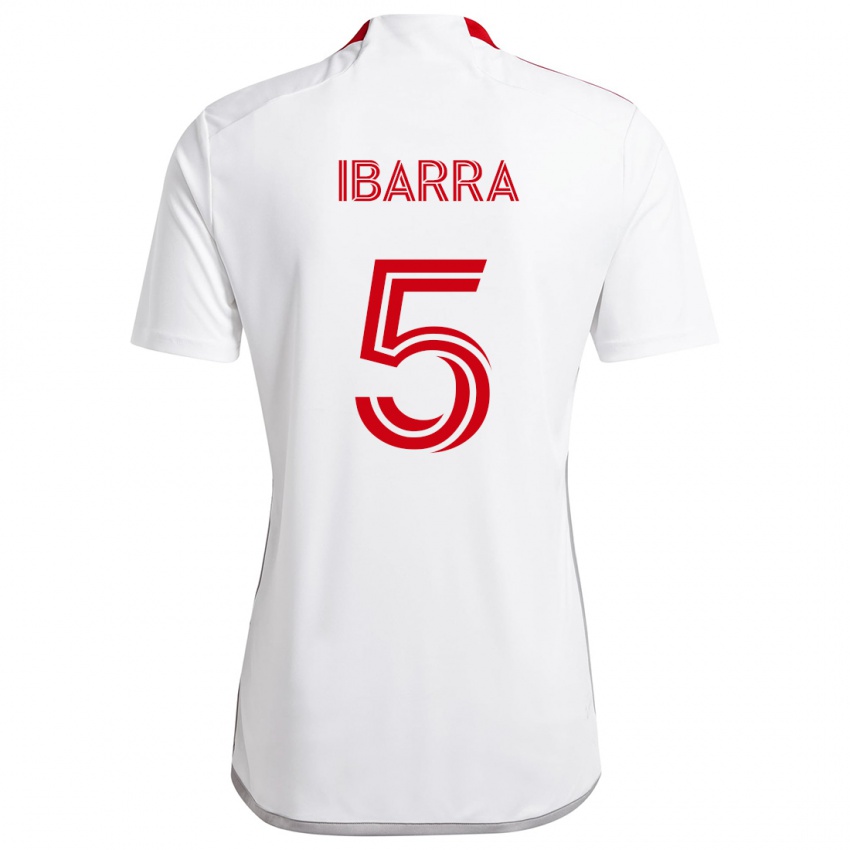 Hombre Camiseta Franco Ibarra #5 Blanco Rojo 2ª Equipación 2024/25 La Camisa