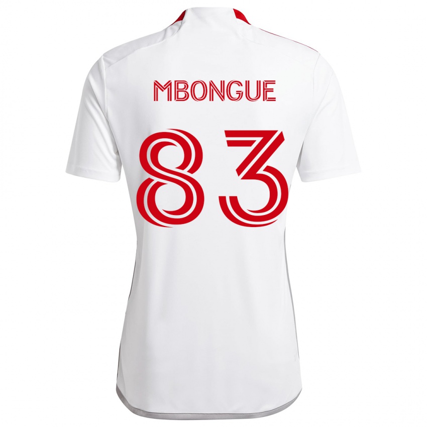 Hombre Camiseta Hugo Mbongue #83 Blanco Rojo 2ª Equipación 2024/25 La Camisa