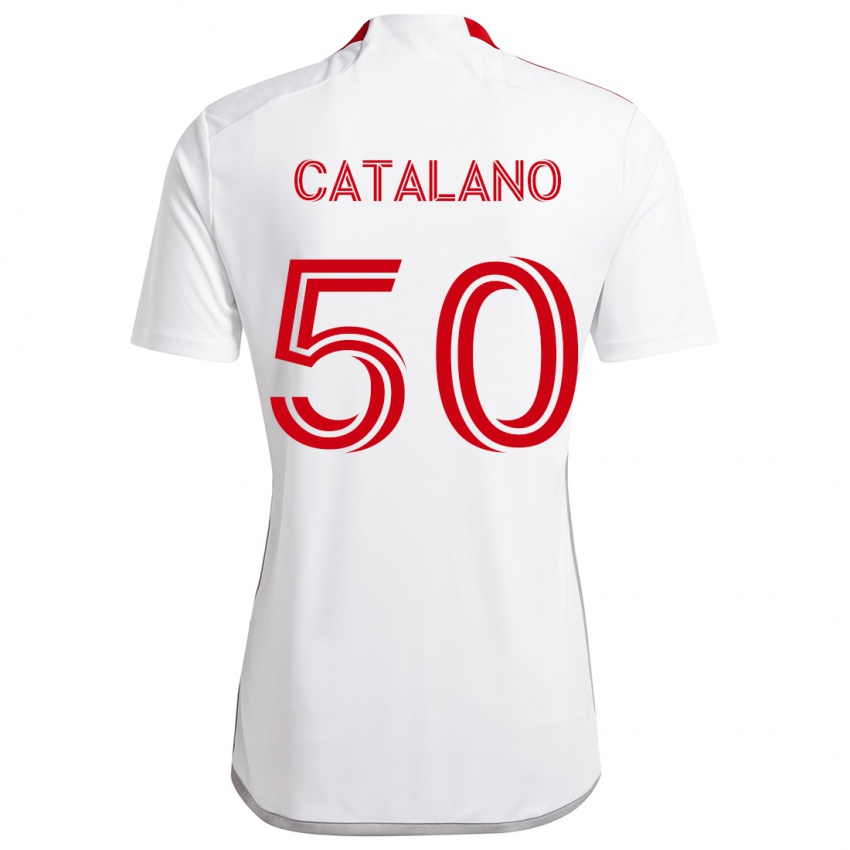 Hombre Camiseta Gianluca Catalano #50 Blanco Rojo 2ª Equipación 2024/25 La Camisa