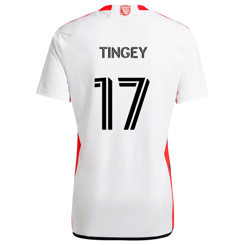 Hombre Camiseta Keegan Tingey #17 Blanco Rojo 2ª Equipación 2024/25 La Camisa