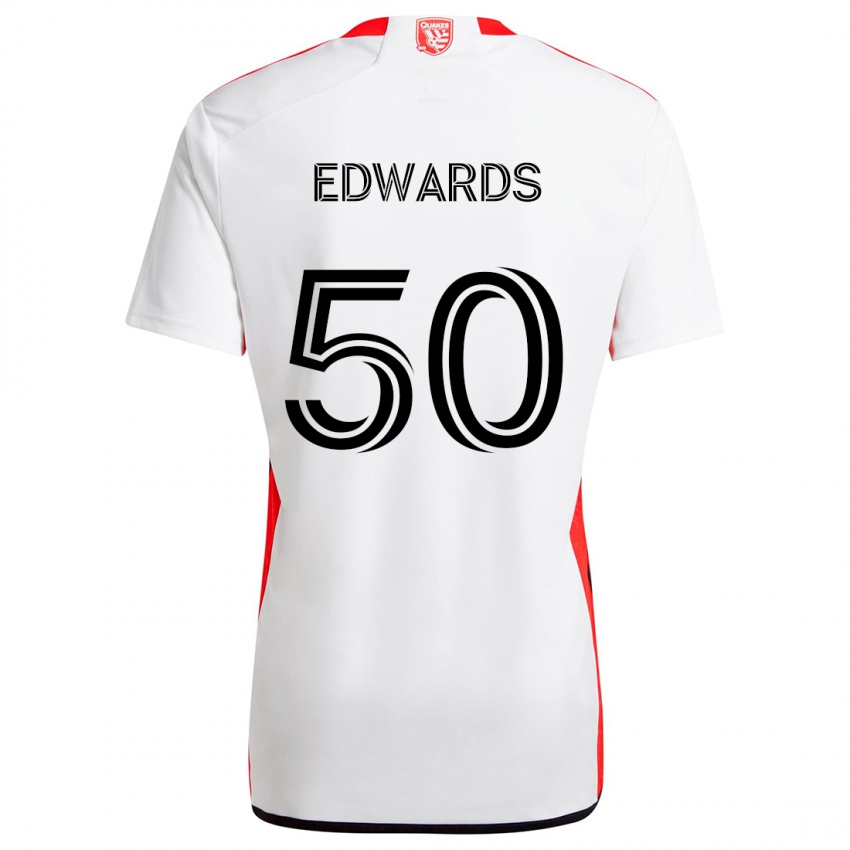 Hombre Camiseta Aaron Edwards #50 Blanco Rojo 2ª Equipación 2024/25 La Camisa