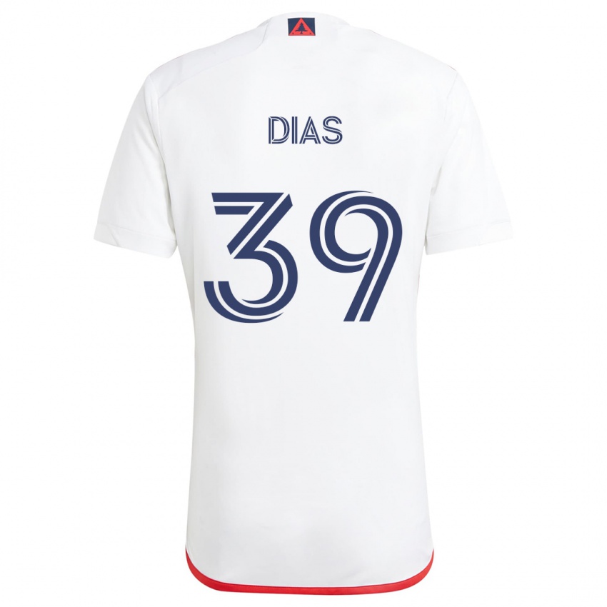 Hombre Camiseta Marcos Dias #39 Blanco Rojo 2ª Equipación 2024/25 La Camisa