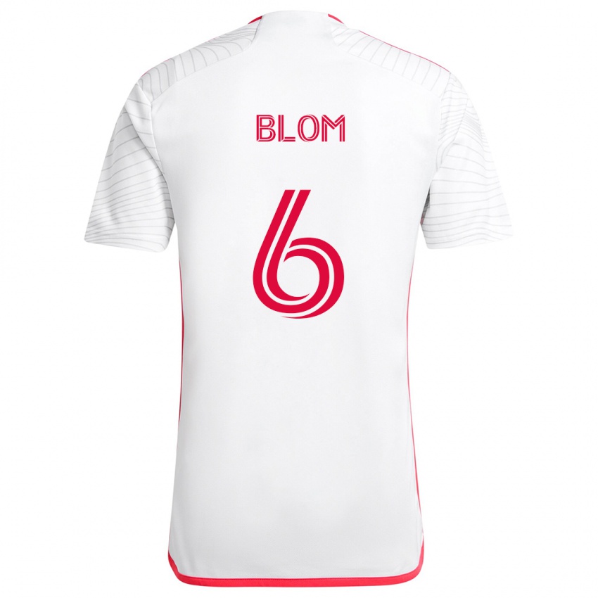 Hombre Camiseta Njabulo Blom #6 Blanco Rojo 2ª Equipación 2024/25 La Camisa