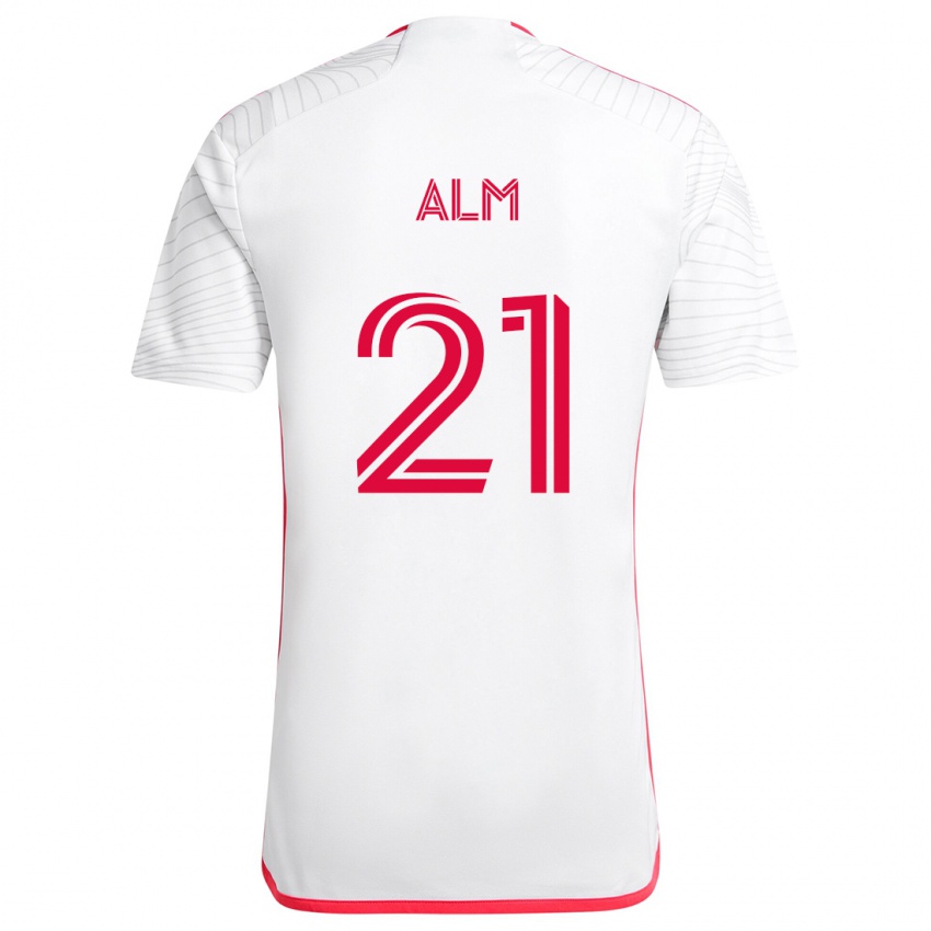 Hombre Camiseta Rasmus Alm #21 Blanco Rojo 2ª Equipación 2024/25 La Camisa