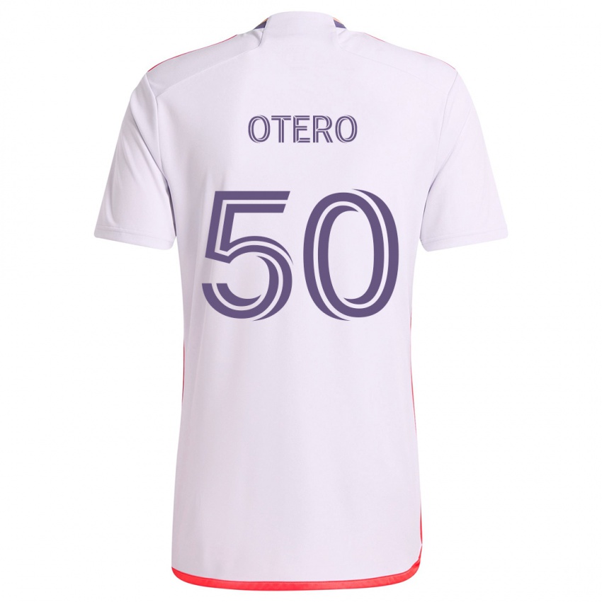 Hombre Camiseta Javier Otero #50 Blanco Rojo Púrpura 2ª Equipación 2024/25 La Camisa