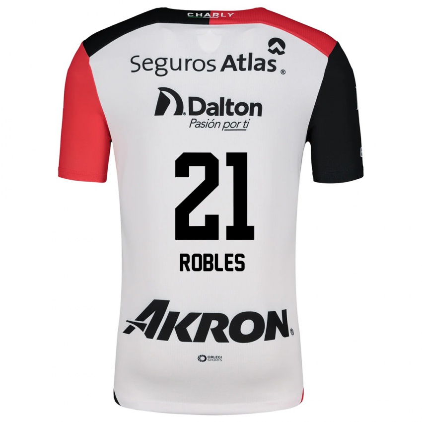 Hombre Camiseta Carlos Robles #21 Blanco Rojo Negro 2ª Equipación 2024/25 La Camisa