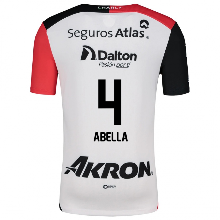 Hombre Camiseta José Abella #4 Blanco Rojo Negro 2ª Equipación 2024/25 La Camisa