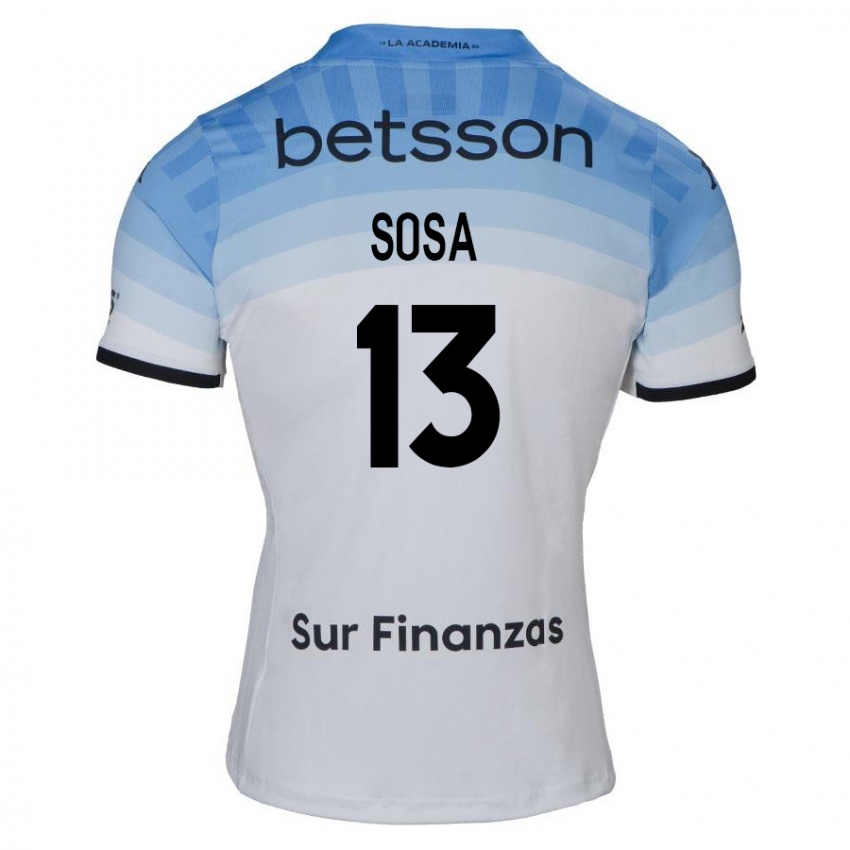 Hombre Camiseta Santiago Sosa #13 Blanco Azul Negro 2ª Equipación 2024/25 La Camisa