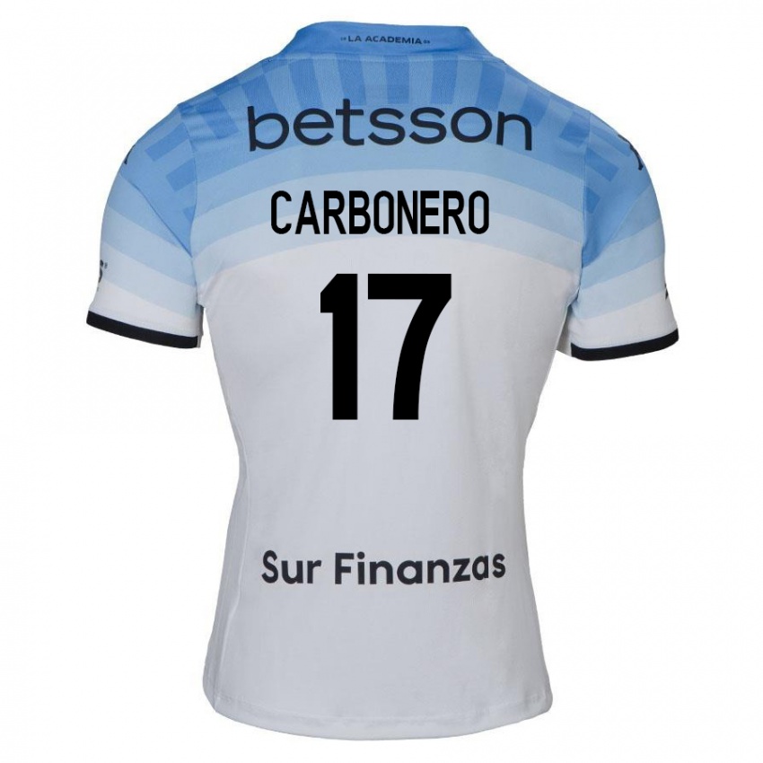 Hombre Camiseta Johan Carbonero #17 Blanco Azul Negro 2ª Equipación 2024/25 La Camisa