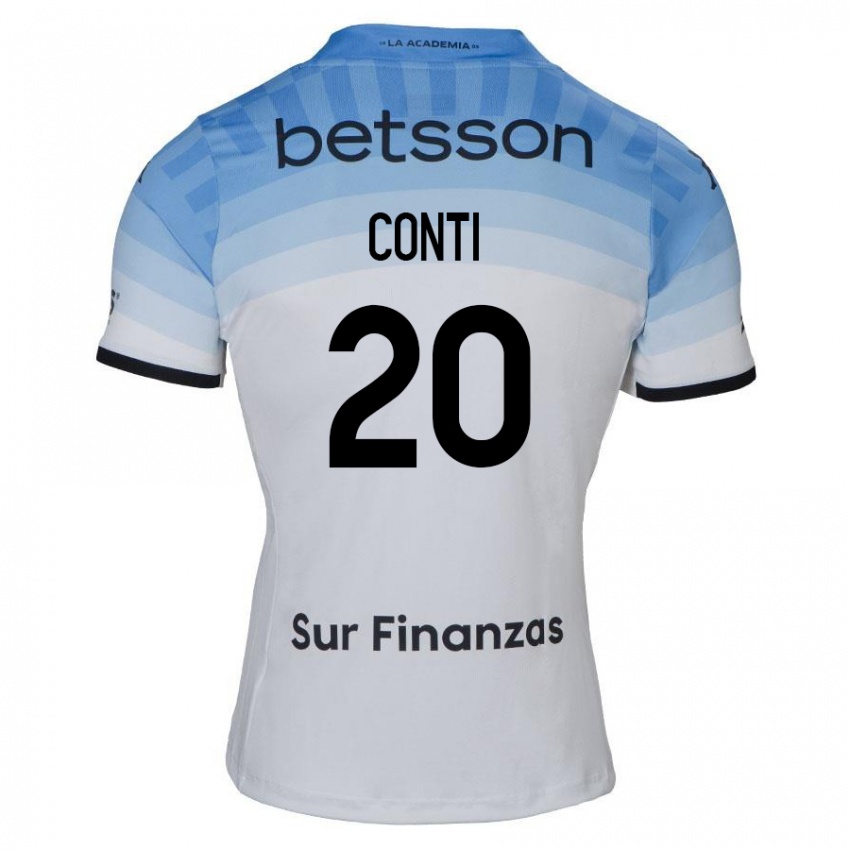 Hombre Camiseta Germán Conti #20 Blanco Azul Negro 2ª Equipación 2024/25 La Camisa