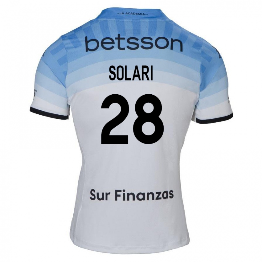 Hombre Camiseta Santiago Solari #28 Blanco Azul Negro 2ª Equipación 2024/25 La Camisa