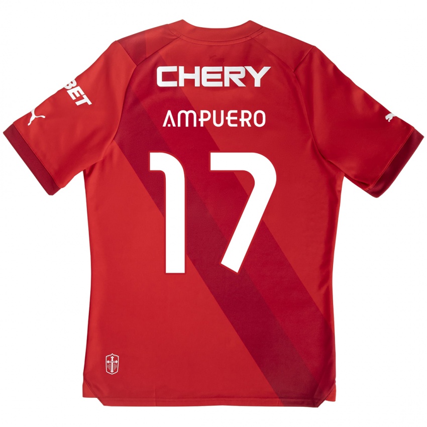 Hombre Camiseta Branco Ampuero #17 Rojo Blanco 2ª Equipación 2024/25 La Camisa