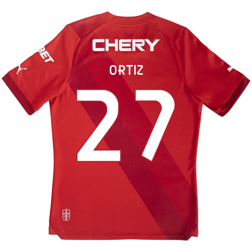 Hombre Camiseta Jorge Ortiz #27 Rojo Blanco 2ª Equipación 2024/25 La Camisa