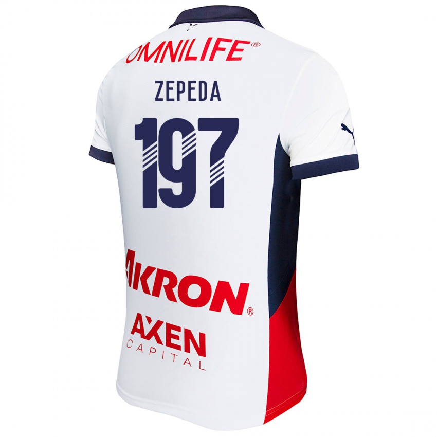 Hombre Camiseta Carlos Zepeda #197 Blanco Rojo Azul 2ª Equipación 2024/25 La Camisa