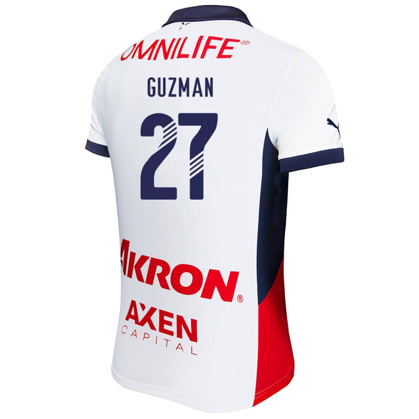 Hombre Camiseta Kinberly Guzmán #27 Blanco Rojo Azul 2ª Equipación 2024/25 La Camisa