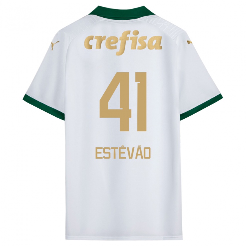 Hombre Camiseta Estêvão #41 Blanco Verde 2ª Equipación 2024/25 La Camisa