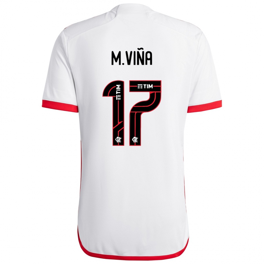 Hombre Camiseta Matias Vina #17 Blanco Rojo 2ª Equipación 2024/25 La Camisa