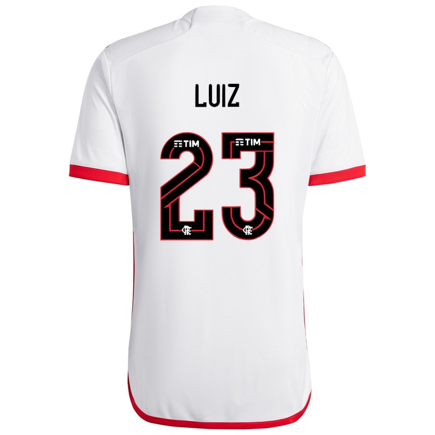 Hombre Camiseta David Luiz #23 Blanco Rojo 2ª Equipación 2024/25 La Camisa