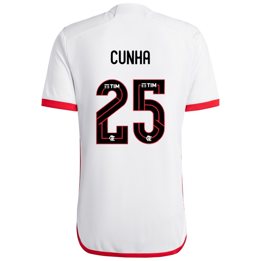 Hombre Camiseta Matheus Cunha #25 Blanco Rojo 2ª Equipación 2024/25 La Camisa