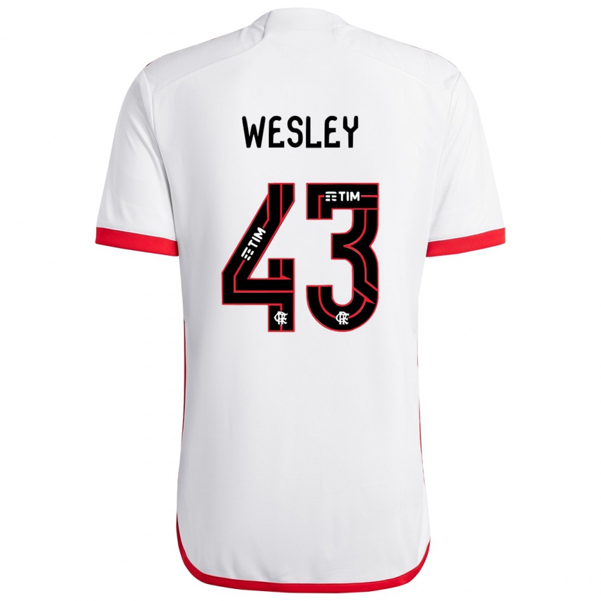 Hombre Camiseta Wesley #43 Blanco Rojo 2ª Equipación 2024/25 La Camisa