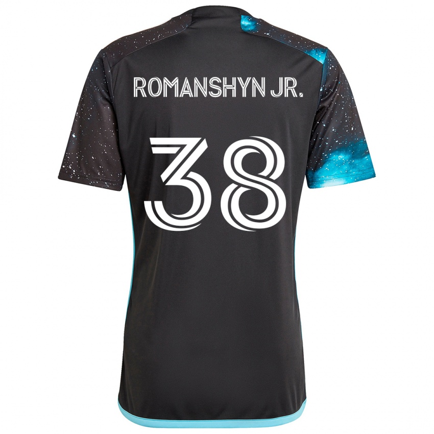 Mujer Camiseta Kage Romanshyn Jr. #38 Azul Negro 1ª Equipación 2024/25 La Camisa