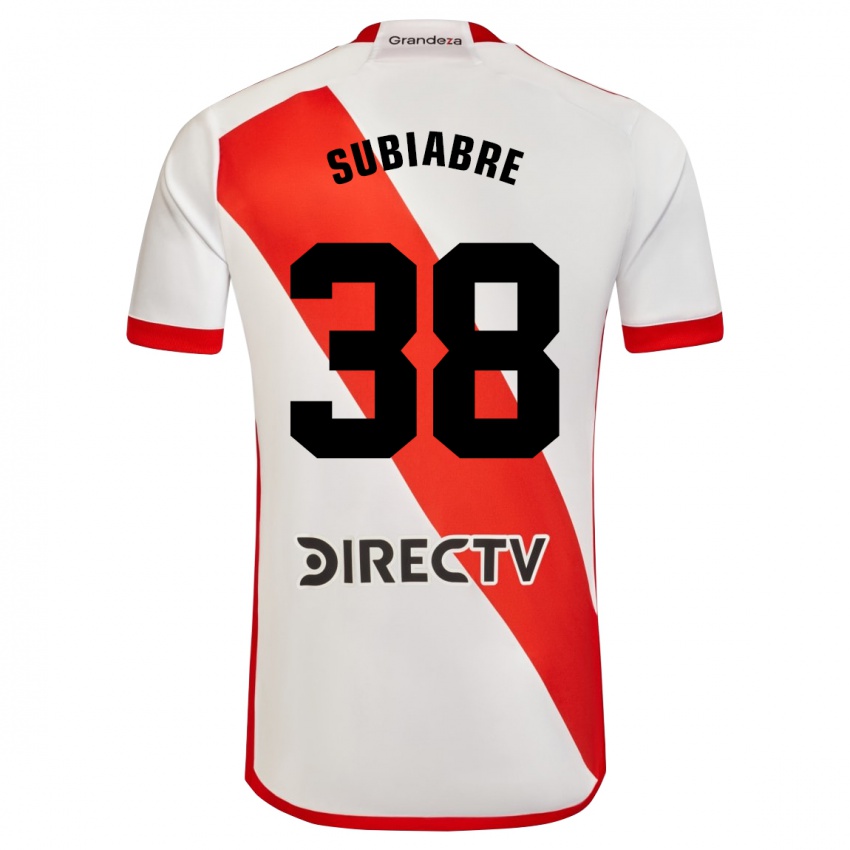 Mujer Camiseta Ian Subiabre #38 Blanco Rojo 1ª Equipación 2024/25 La Camisa