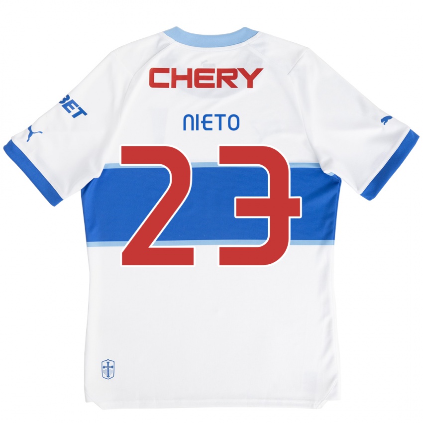 Mujer Camiseta Byron Nieto #23 Blanco Azul 1ª Equipación 2024/25 La Camisa