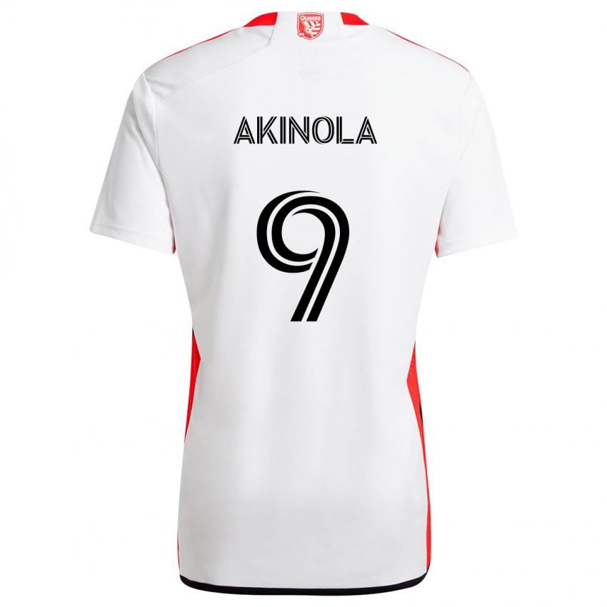 Mujer Camiseta Ayo Akinola #9 Blanco Rojo 2ª Equipación 2024/25 La Camisa