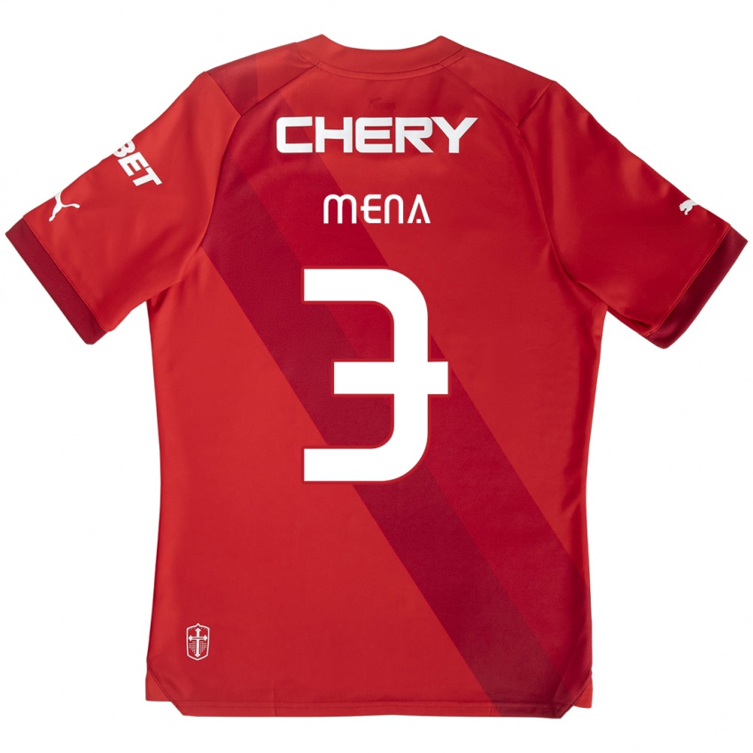 Mujer Camiseta Eugenio Mena #3 Rojo Blanco 2ª Equipación 2024/25 La Camisa