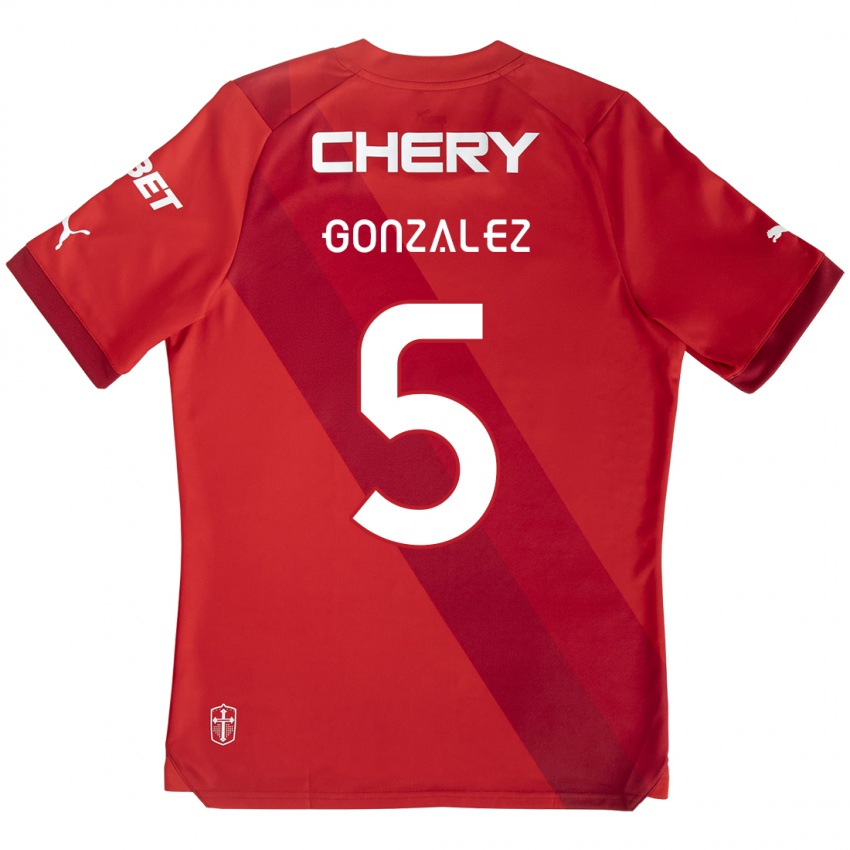 Mujer Camiseta Daniel González #5 Rojo Blanco 2ª Equipación 2024/25 La Camisa