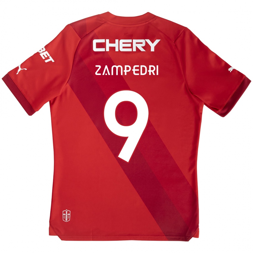 Mujer Camiseta Fernando Zampedri #9 Rojo Blanco 2ª Equipación 2024/25 La Camisa