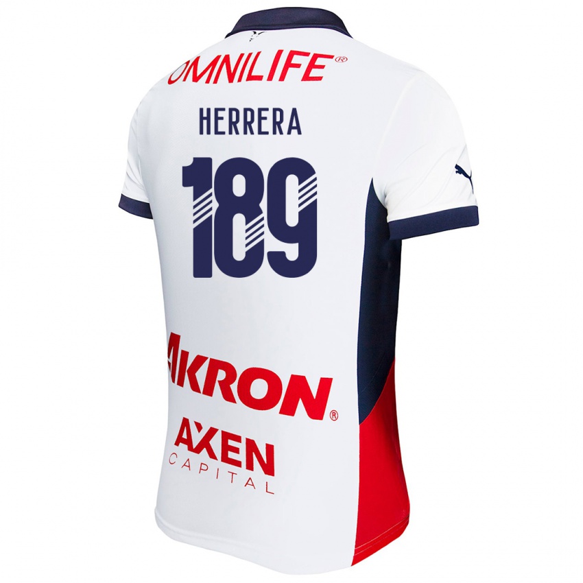 Mujer Camiseta Antonio Herrera #189 Blanco Rojo Azul 2ª Equipación 2024/25 La Camisa