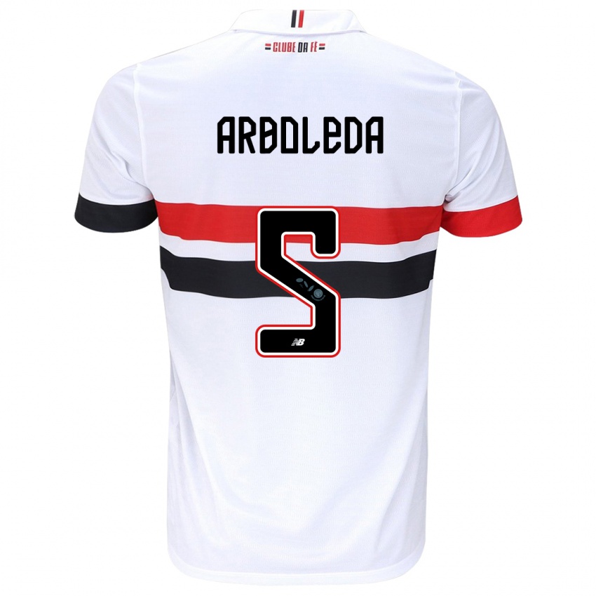 Niño Camiseta Robert Arboleda #5 Blanco Rojo Negro 1ª Equipación 2024/25 La Camisa