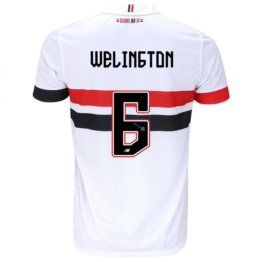 Niño Camiseta Welington #6 Blanco Rojo Negro 1ª Equipación 2024/25 La Camisa