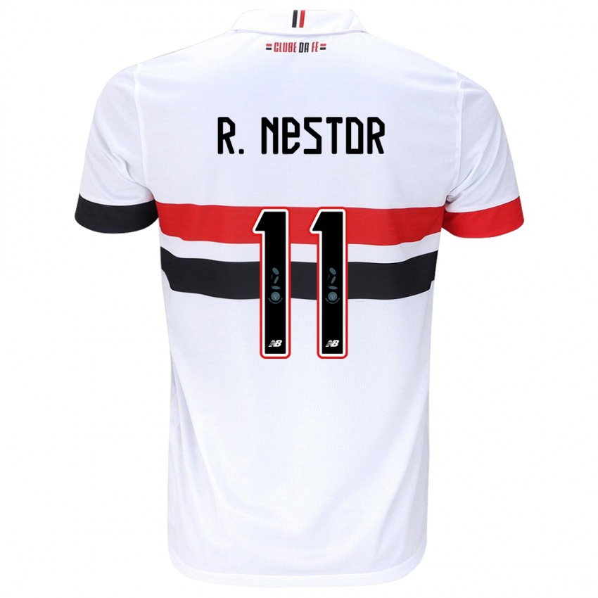 Niño Camiseta Rodrigo Nestor #11 Blanco Rojo Negro 1ª Equipación 2024/25 La Camisa