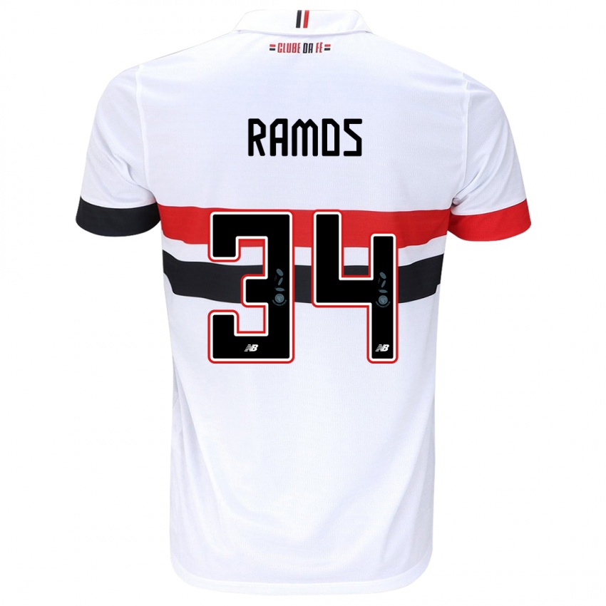 Niño Camiseta Raí Ramos #34 Blanco Rojo Negro 1ª Equipación 2024/25 La Camisa