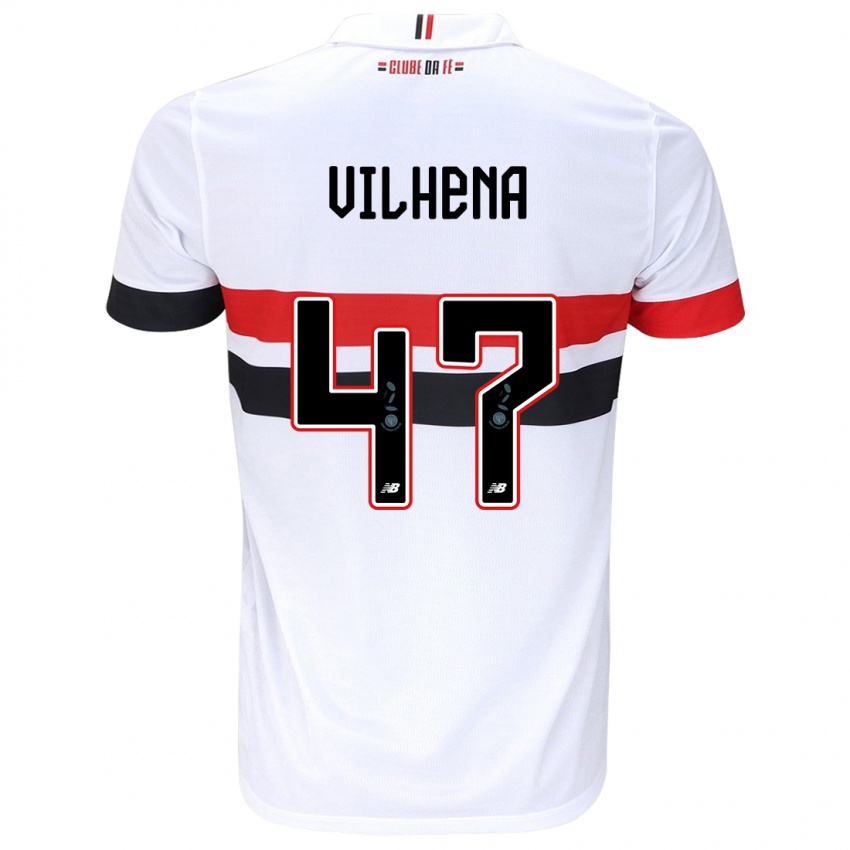 Niño Camiseta Pedro Vilhena #47 Blanco Rojo Negro 1ª Equipación 2024/25 La Camisa